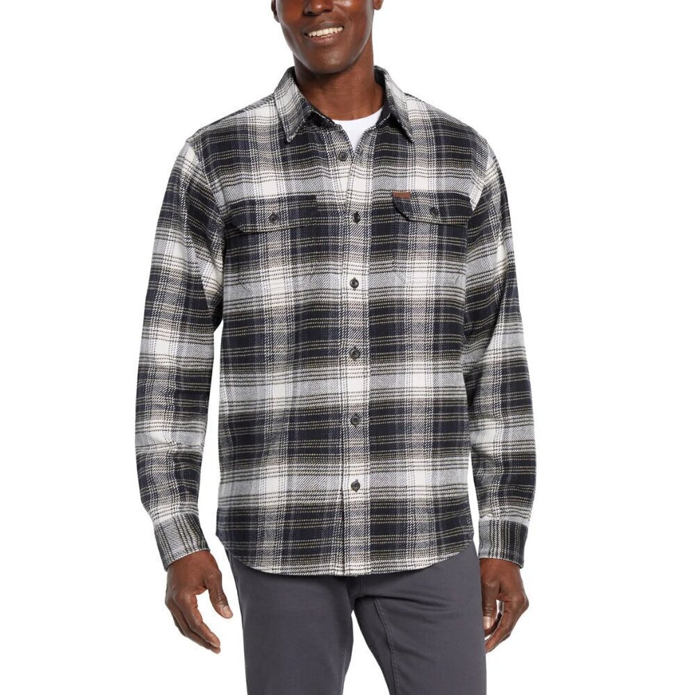 Orvis Mens Flannel Shirt Gray Multi Cotton Heavyweight